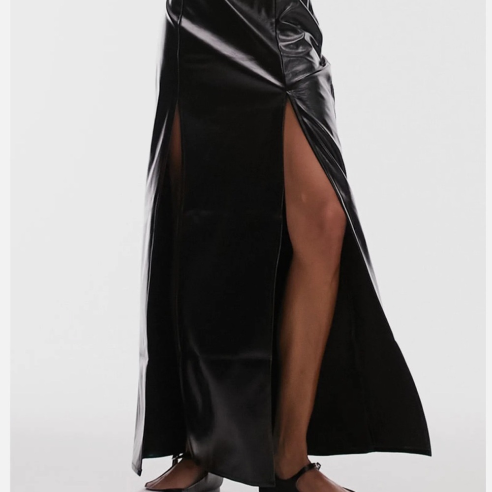 Topshop Black pleather slit Maxi Skirt